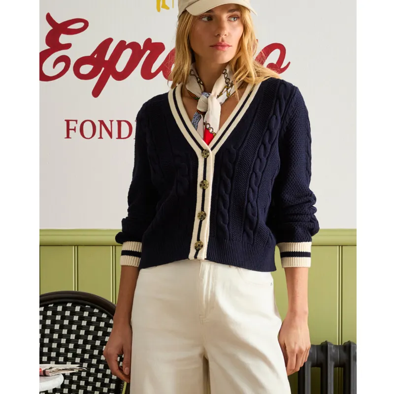 Joules Ladies Centre Court Cable Knit Cardigan - Navy-6