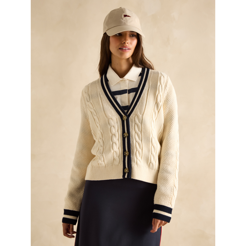 Joules Ladies Centre Court Cable Knit Cardigan - Cream-1
