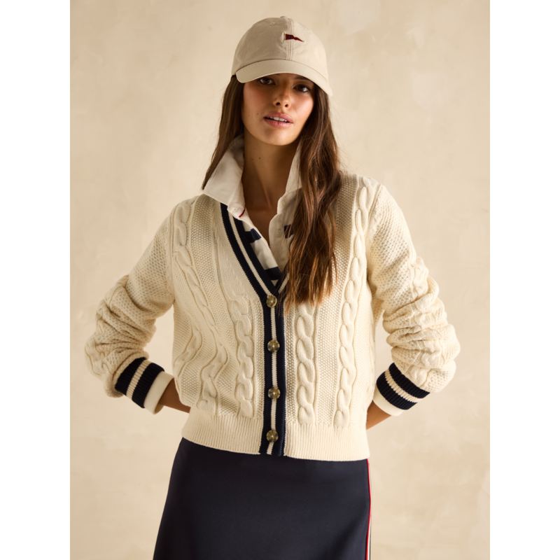 Joules Ladies Centre Court Cable Knit Cardigan - Cream-3