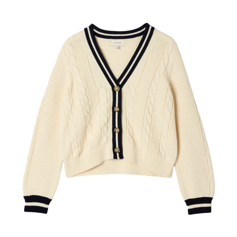 Joules Ladies Centre Court Cable Knit Cardigan - Cream