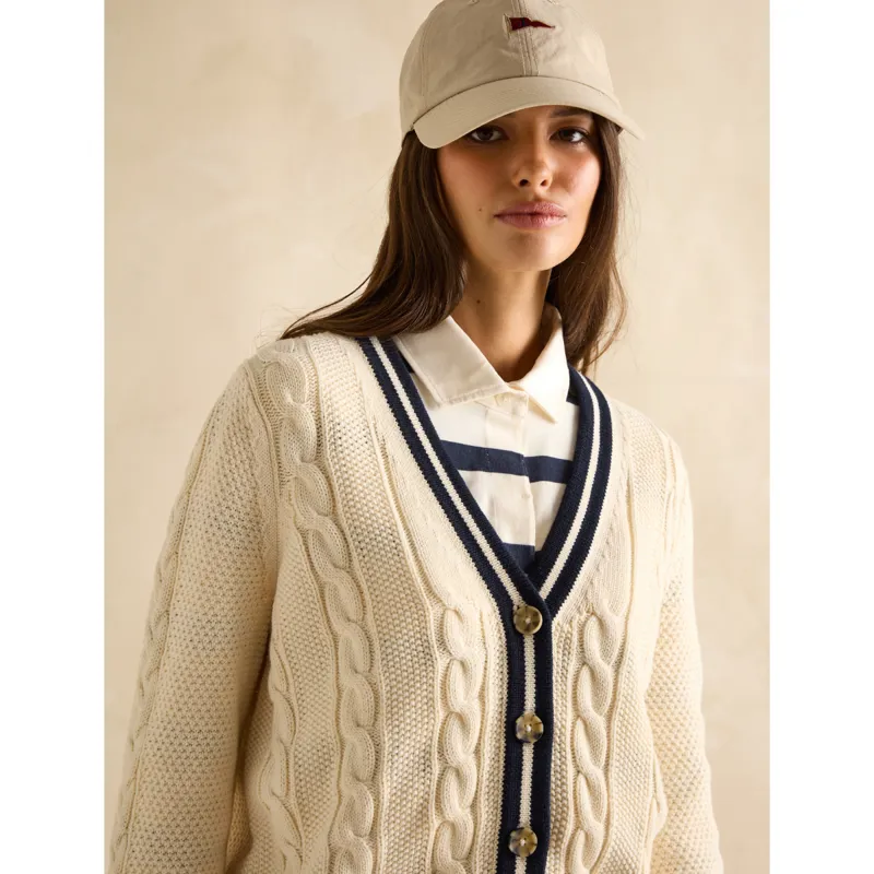 Joules Ladies Centre Court Cable Knit Cardigan - Cream-5