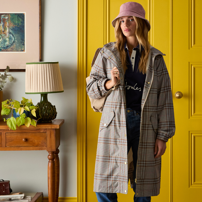 Joules Ladies Holkham Waterproof Packable Raincoat - Dartmoor Check-8