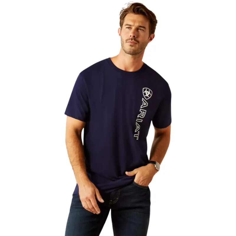 Ariat Men's Vertical Logo T-Shirt - Classic Blue/White