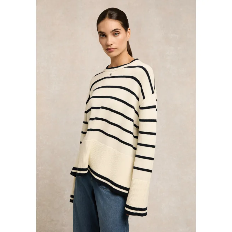 Holland Cooper Antonia Crew Neck Knit - Natural Stripe-1
