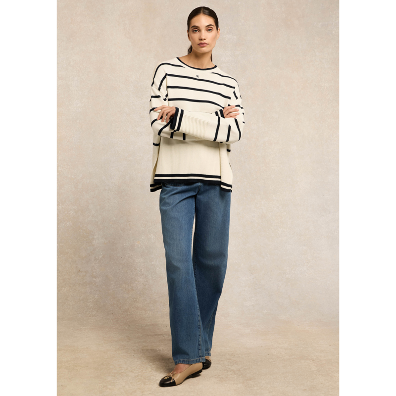 Holland Cooper Antonia Crew Neck Knit - Natural Stripe-3