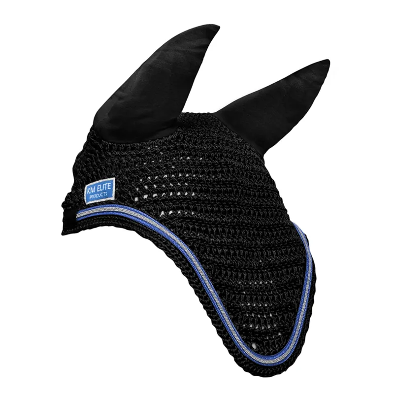 KM Elite Fly Veil - Black/Electric Blue Trim