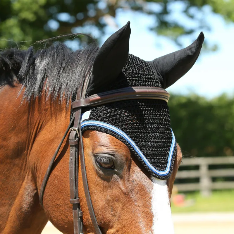 KM Elite Fly Veil - Black/Electric Blue Trim-1