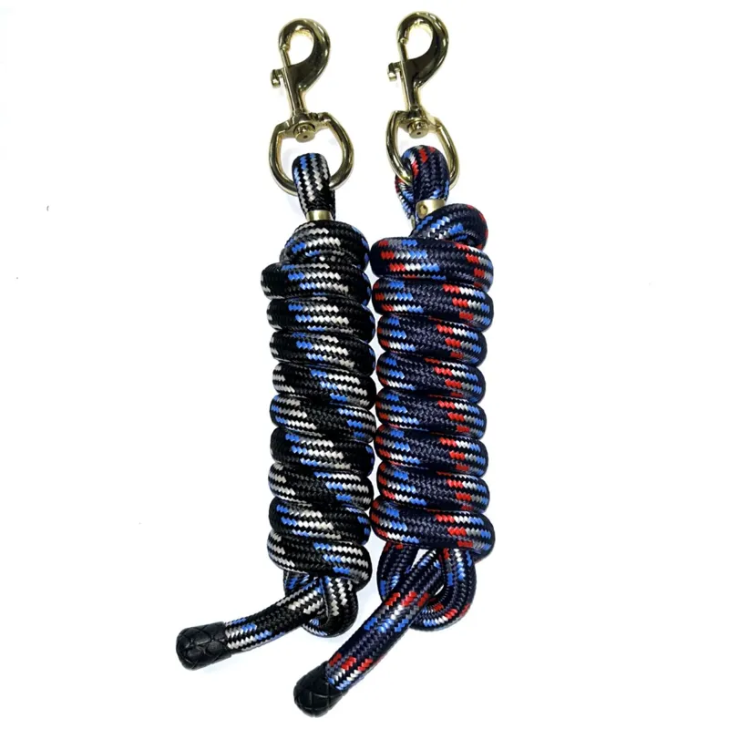 KM Elite Double Braided Nylon Lead Rope 7ft Black Blue/White/Grey-1