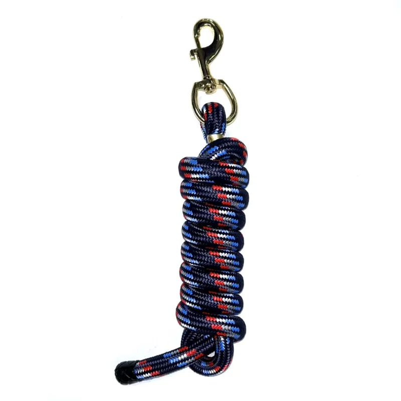 KM Elite Double Braided Nylon Lead Rope 7ft - Navy Blue/White/Red