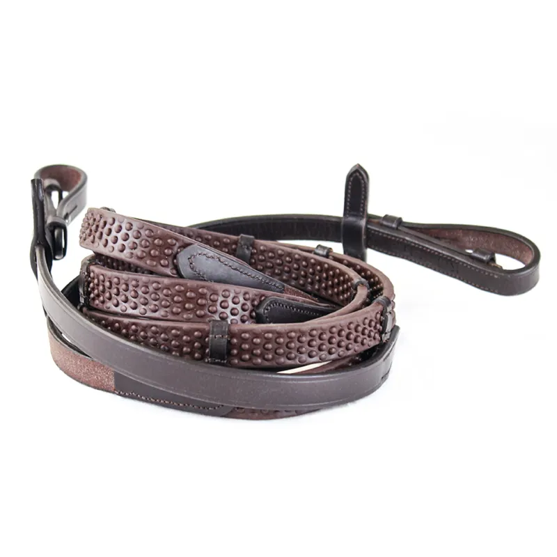 KM Elite Pro Grip Eventer Reins with Stoppers - Havana