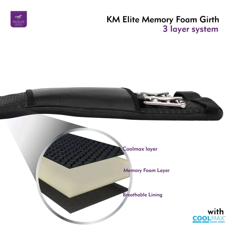 KM Elite Memory Foam Dressage Girth - Black-2