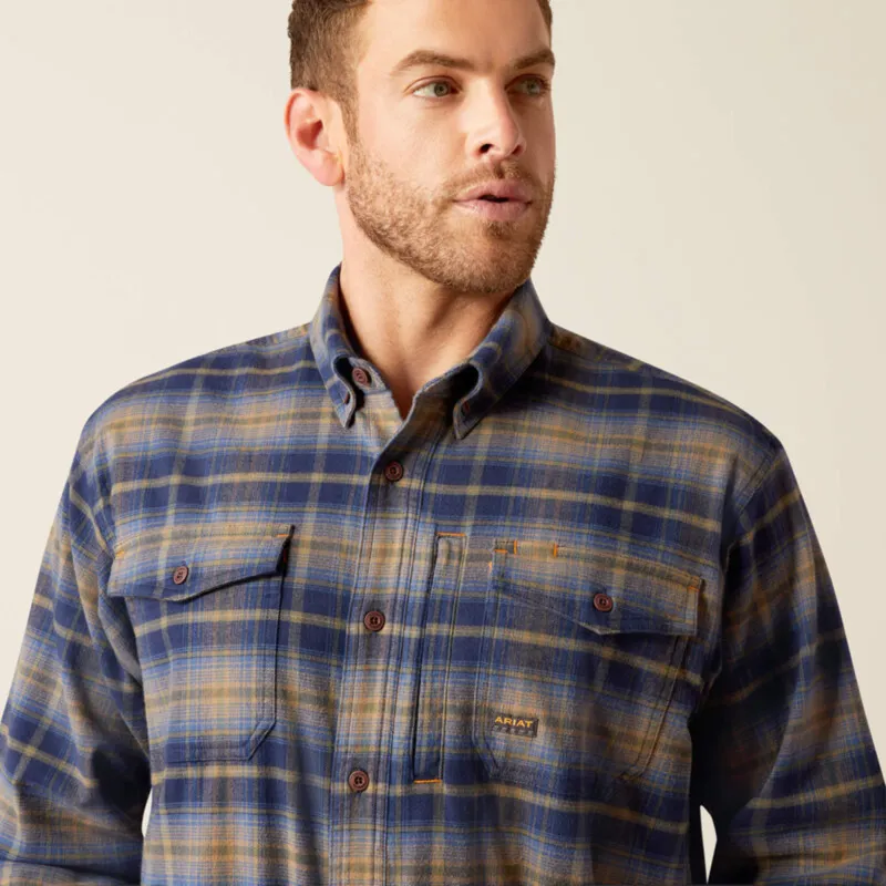Ariat Men's Rebar Flannel DuraStretch Work Shirt - Navy and Khaki-3