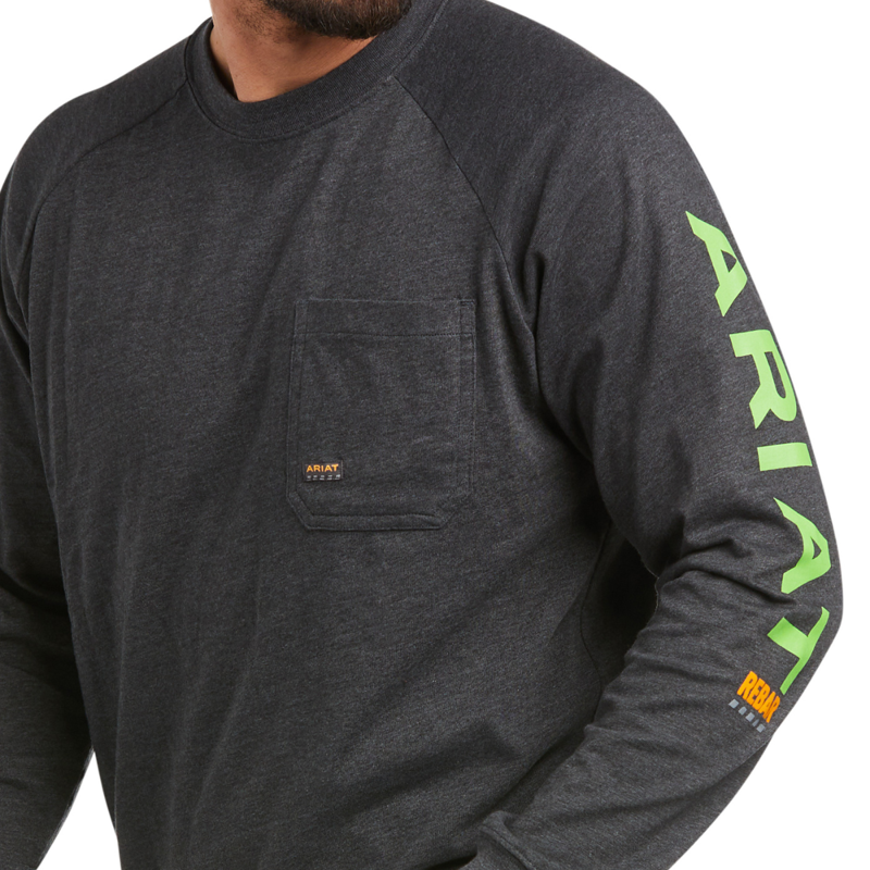 Ariat Men's Rebar Cotton Strong Graphic T-Shirt - Charcoal Heather/Lime-2