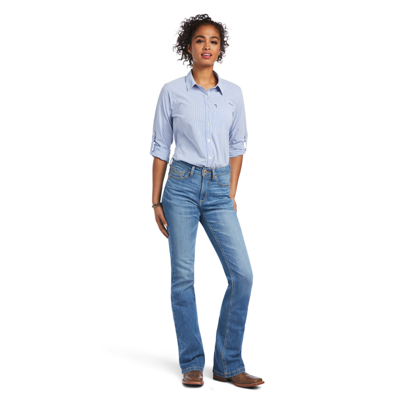 Ariat Women's VentTEK Stretch Shirt - Mazarine Blue And White Stripe-4