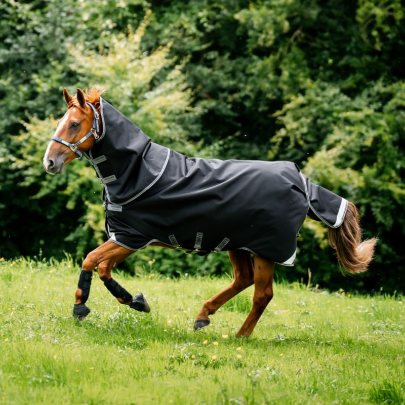 Horseware Rambo Supreme 1680D 450g Heavy Vari-Layer Turnout - Black/Thunderstorm Grey/Silver-2