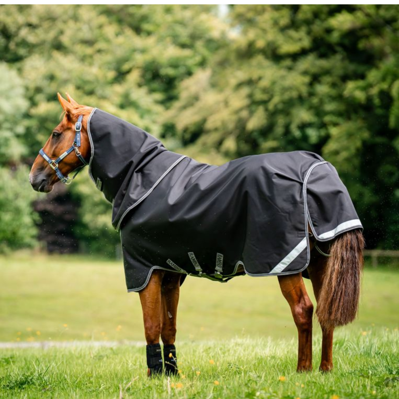 Horseware Rambo Supreme 1680D 450g Heavy Vari-Layer Turnout - Black/Thunderstorm Grey/Silver-1
