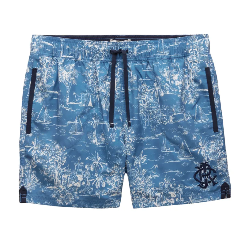Joules Men's Overton Printed Rugby Swim Shorts - Blue