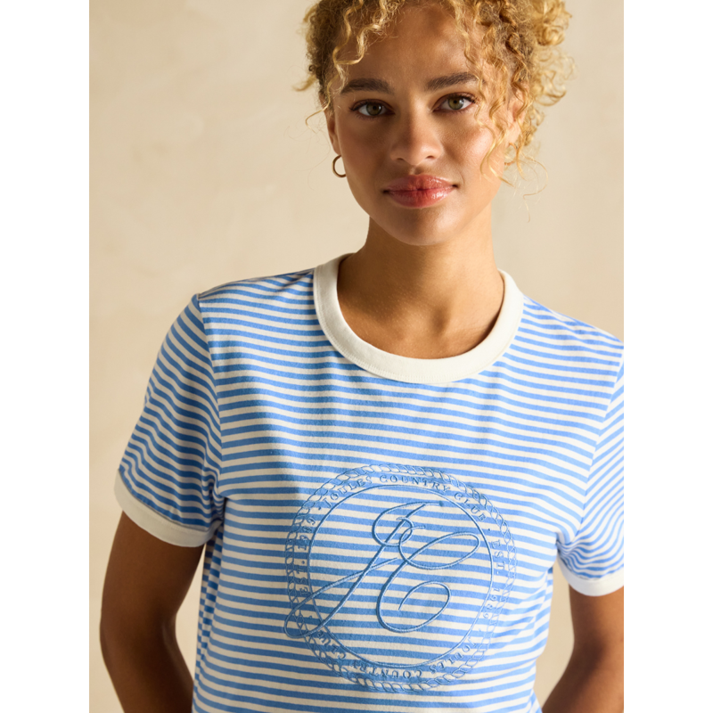 Joules Ladies Kitsford Embroidered T-Shirt - Blue Stripe-3