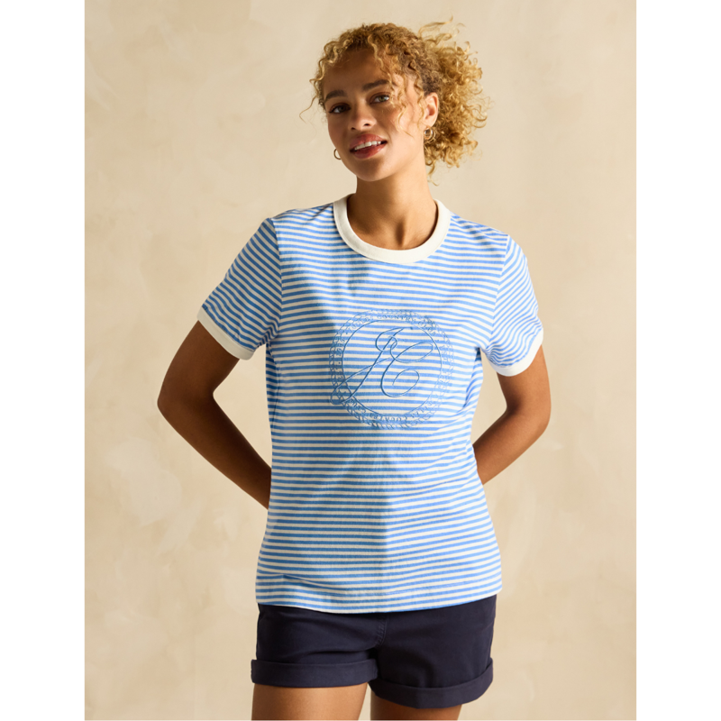 Joules Ladies Kitsford Embroidered T-Shirt - Blue Stripe-1