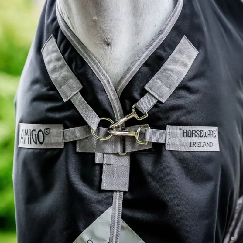 Horseware Amigo Bravo 12 Plus Light 100g Turnout Rug - Black/Titanium Grey Silver-4