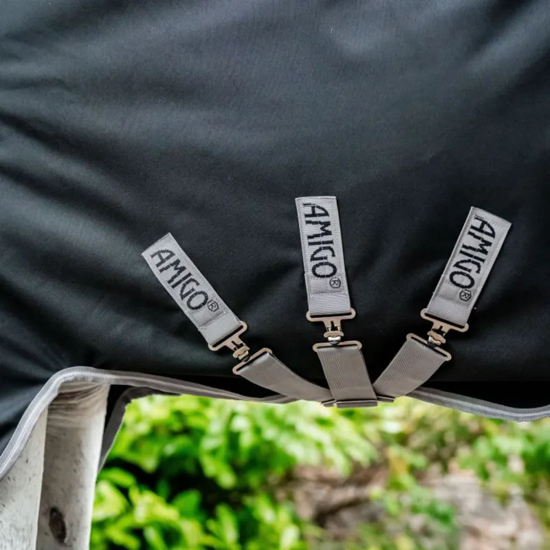 Horseware Amigo Bravo 12 Plus Light 100g Turnout Rug - Black/Titanium Grey Silver-6