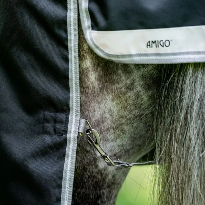 Horseware Amigo Bravo 12 Plus Light 100g Turnout Rug - Black/Titanium Grey Silver-7
