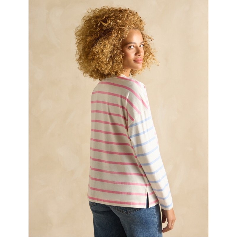 Joules Ladies Ellie Long Sleeve Jersey Top - Pink Stripe-2