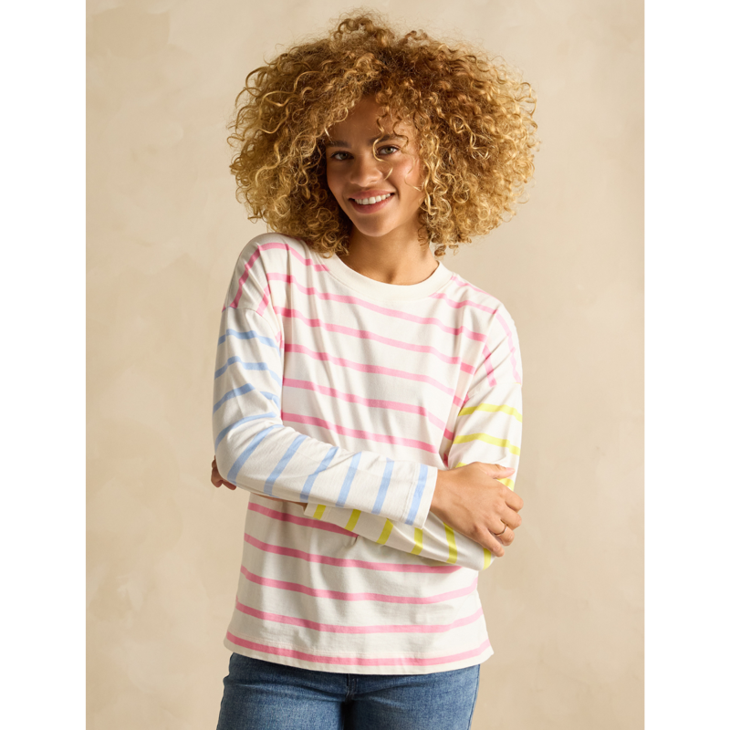 Joules Ladies Ellie Long Sleeve Jersey Top - Pink Stripe-1