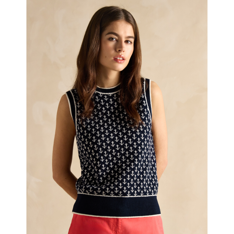 Joules Ladies Marine Knitted Anchor Vest - Navy-1