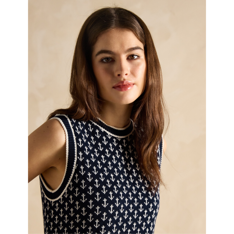 Joules Ladies Marine Knitted Anchor Vest - Navy-4