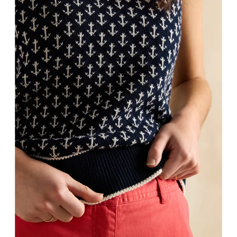 Joules Ladies Marine Knitted Anchor Vest - Navy-3