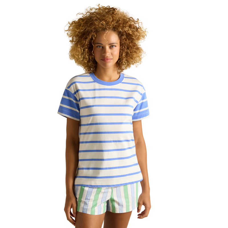 Joules Ladies Ellie Short Sleeve Jersey Top - Blue Stripe-1