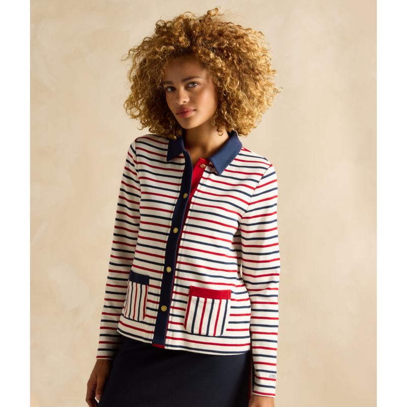 Joules Ladies Harbour Jersey Cardigan - Blue/Red-1