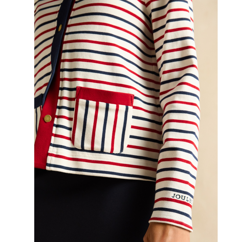 Joules Ladies Harbour Jersey Cardigan - Blue/Red-5