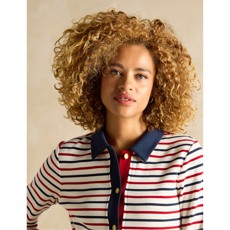 Joules Ladies Harbour Jersey Cardigan - Blue/Red-4