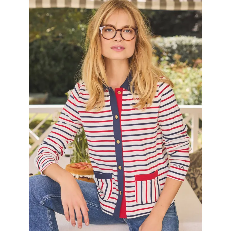 Joules Ladies Harbour Jersey Cardigan - Blue/Red-6