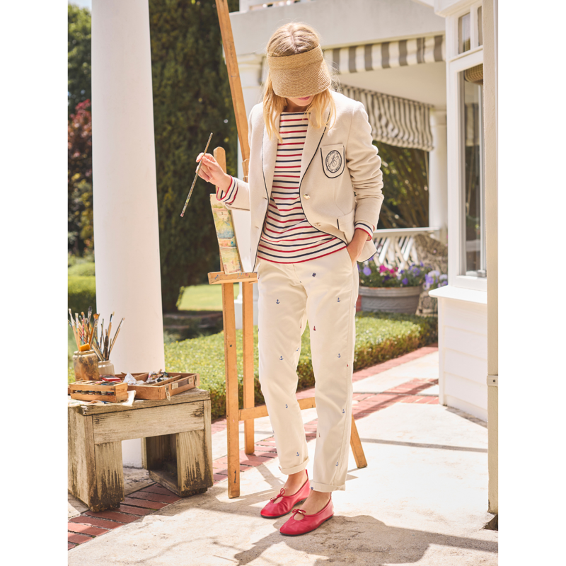 Joules Ladies Embroidered Chino Trouser - Cream Embroidered - UK 14-3