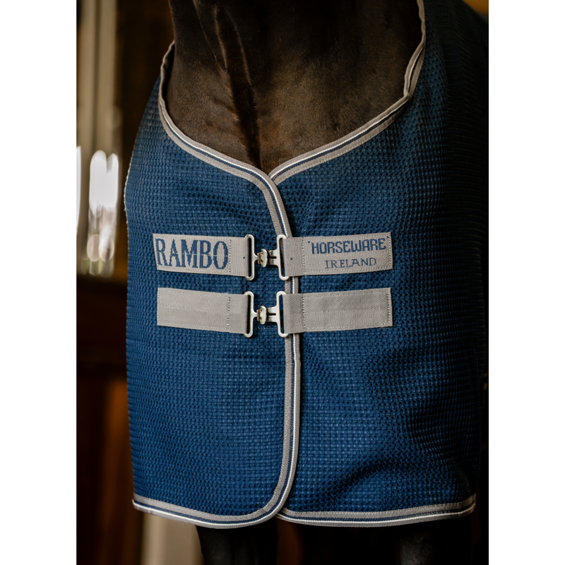 Horseware Rambo Techni Waffle Cooler - Navy/Thunderstorm Grey/Silver-4