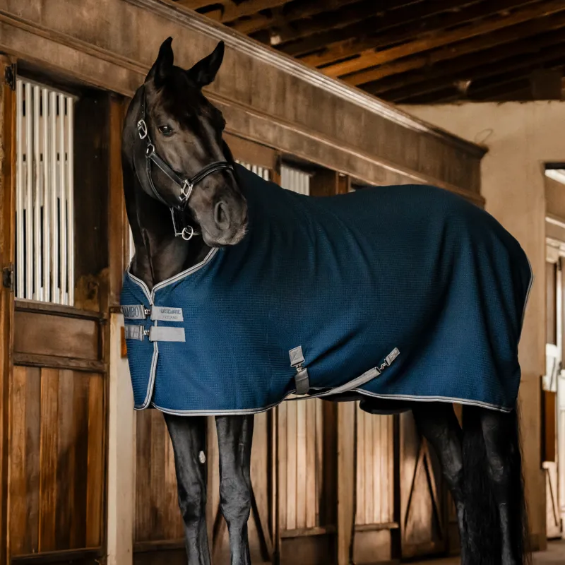 Horseware Rambo Techni Waffle Cooler - Navy/Thunderstorm Grey/Silver-1