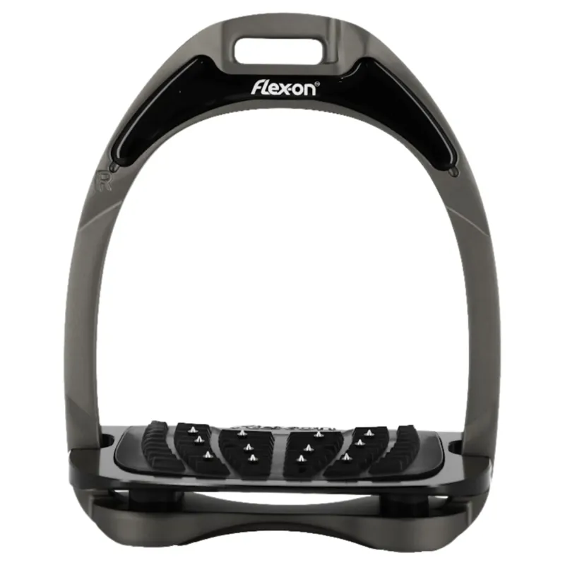 Flex-On Aluminium Inclined Ultra-Grip Stirrups - Space Grey/Black/Black