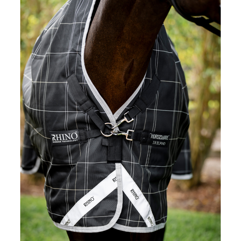 Horseware Rhino Wug 250g Med Vari-Layer Turnout Rug  -  Black/Grey/White Check and Grey-1