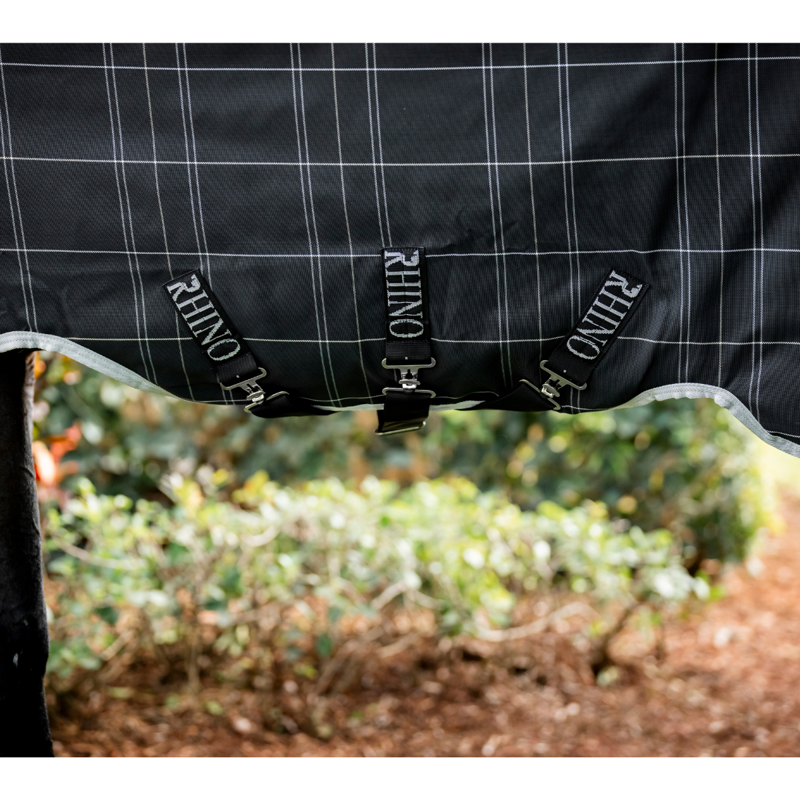 Horseware Rhino Wug 100g Light Turnout Rug - Black/Grey/White Check Grey-2