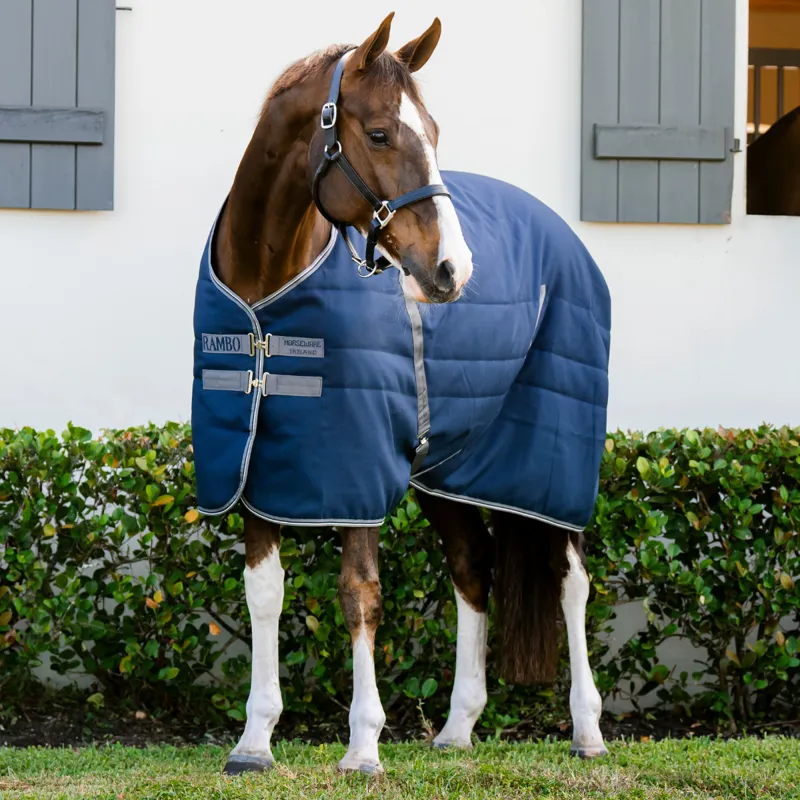 Horseware Rambo 100g Stable Rug - Navy/Thunderstorm Grey and Silver