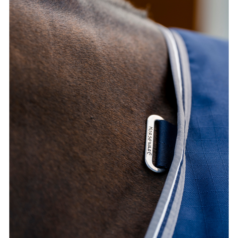Horseware Rambo 100g Stable Rug - Navy/Thunderstorm Grey and Silver-3