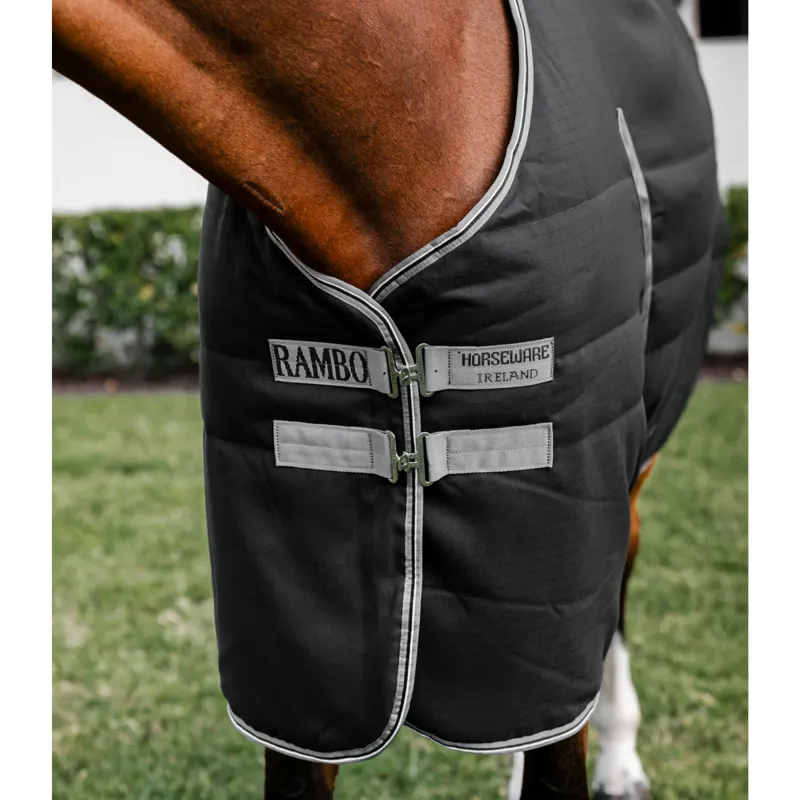 Horseware Rambo 400g Stable Rug - Black/Thunderstorm Grey Silver-2