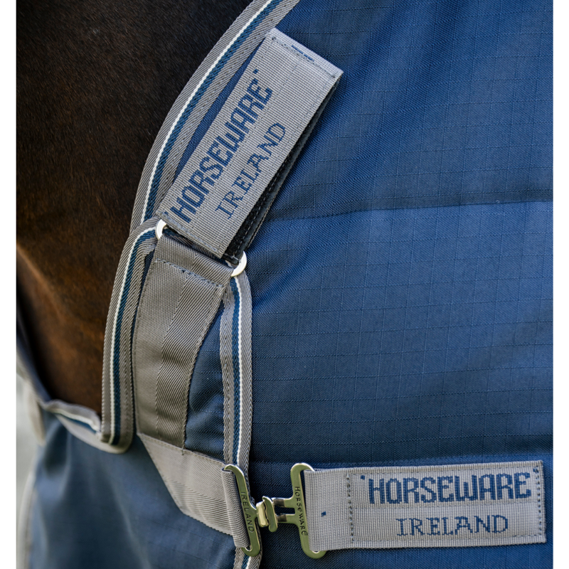 Horseware Rambo 400g Optimo Stable Rug - Navy/Thunderstorm Grey Silver-7
