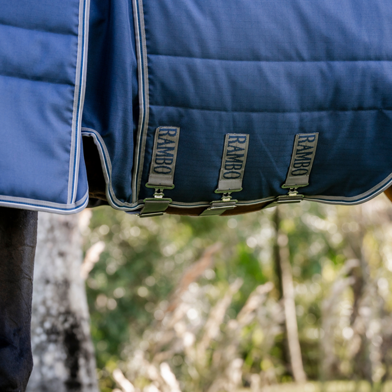 Horseware Rambo 400g Optimo Stable Rug - Navy/Thunderstorm Grey Silver-2