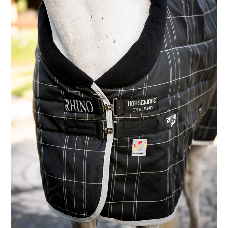 Horseware Rhino 250g Vari-Layer Stable Rug - Black/Grey/White Check Grey-1