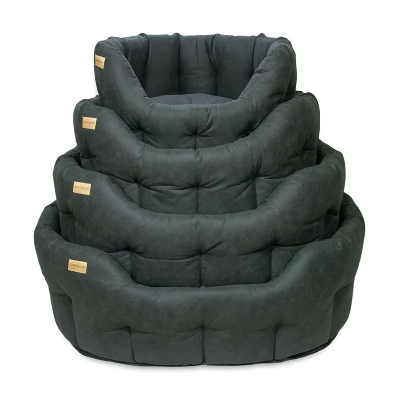 Earthbound Round Suede Velour Bed - Green/Black