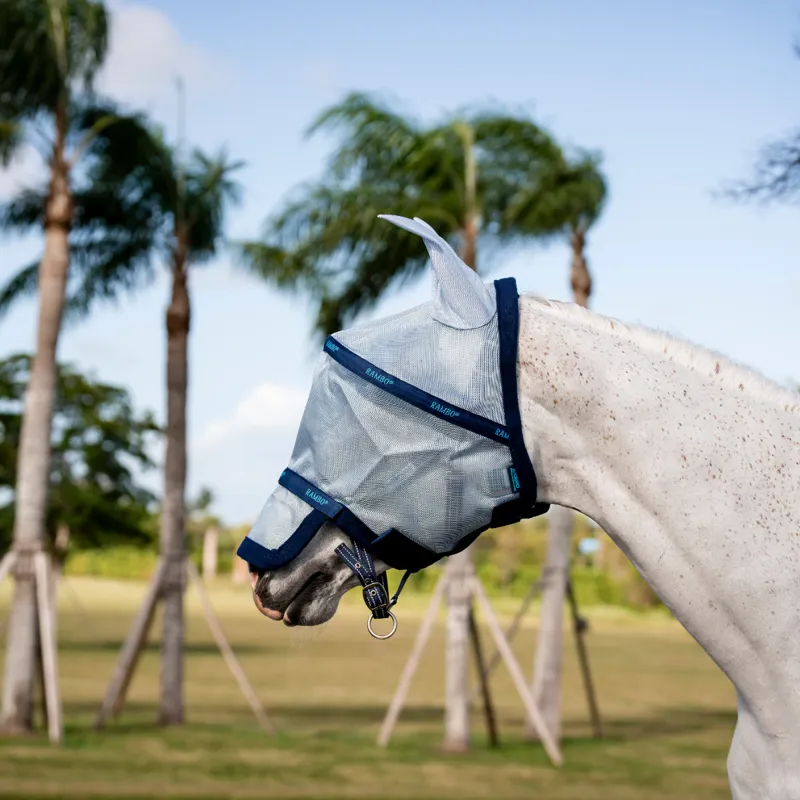 Horseware Rambo Flymask - Azure Blue/Navy Electric Blue
